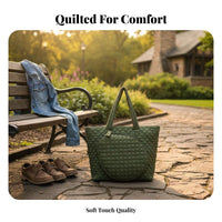 Quilted Sports Bag Large Capacity Pickleball Paddle Bag Badminton Racket Carrier Multiple Pockets Women's Sports Tote for Travel
