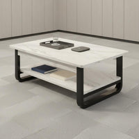 Rectangular Wood Coffee Table Wide Tabletop Coffee Table with Storage Shelf Heavy Duty Living Room Furniture for Small Apartment Dwellers, Office