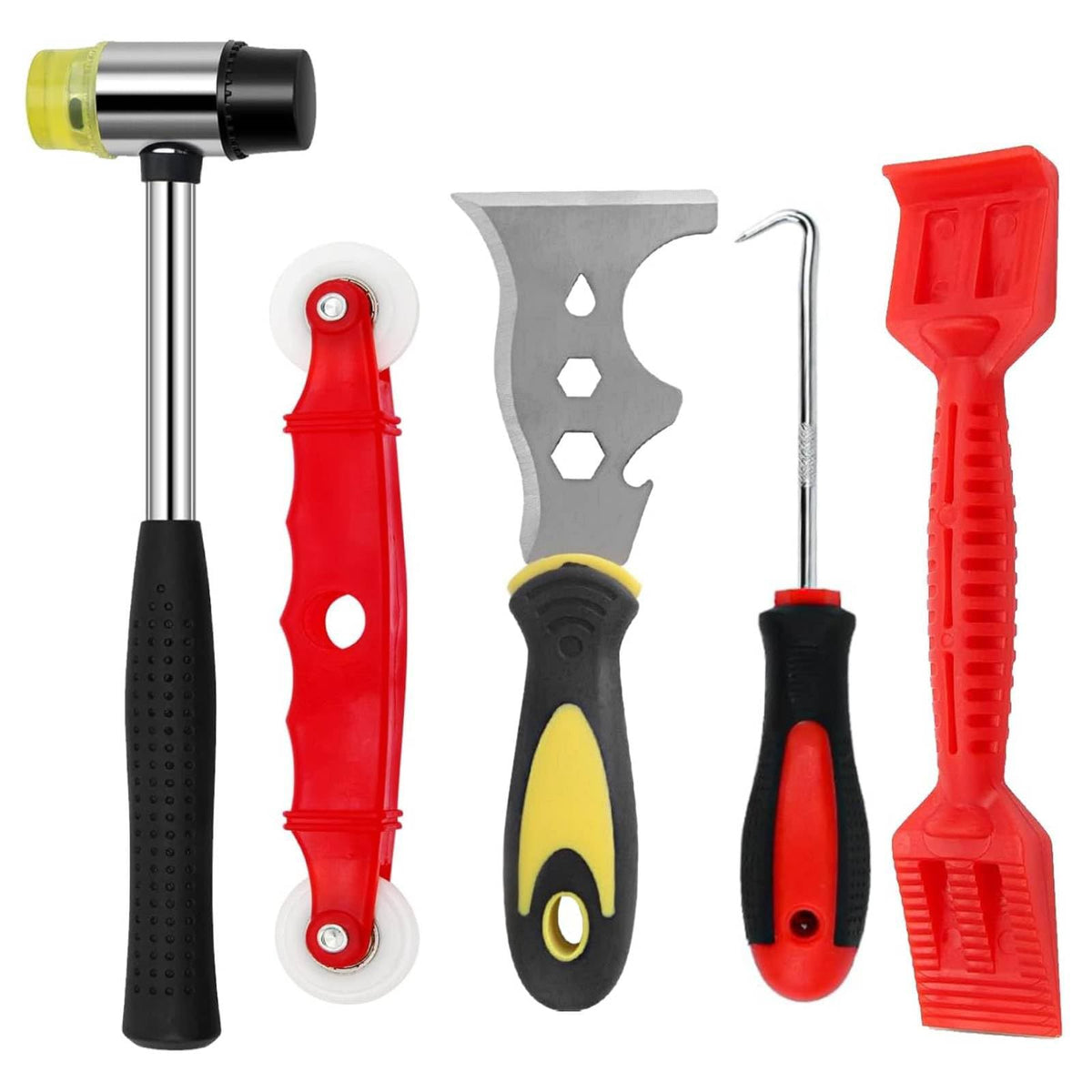 Window Glazing Tool Set 5PCS Glass Tool 13-in-1 Knife Chisel Glazing Spatula Paddle, Red Window Roller