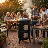 Stainless Steel Outdoor Round Smoker Grill with Three-in-One Portable and Detachable Design