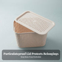 Woven-Pattern container with Handles Lidded Organizing Box all-purpose for Students