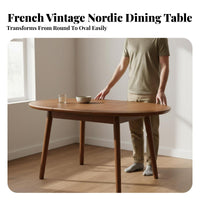 Round to Oval Dining Table Multi-Functional Extendable Dining Table for Apartment Dwellers, Homeowners, Living Room