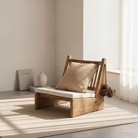 Floor Chair with Back Support Rustic Low Lounge Chair Reclined Seat for Reading Corner