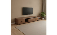 Modern Extendable TV Stand Space Saving Low-Silhouette Media Console Spacious Solid Wood TV Cabinet Sturdy for Apartment Dwellers, Living Room