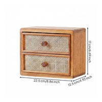 Rattan Drawer Cabinet Easy to Organize Desktop Storage Box Solid Wood for Office