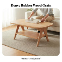 Elliptical Coffee Table Solid Wood Storage Drawers Oval Shape V-shaped Legs Space-saving Suitable for Families Living Room