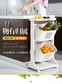 厨房置物架落地多层零食收纳架放菜多功能菜篮子分层小推车置物架 灰白色-【3层】蔬菜架