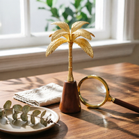 Gold Palm Tree Ornament Compact Size Artificial Tropical Palm Decoration Flat Bottom Coconut Tree Figurine for Office, Hotel