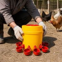 Automatic Chicken Water Dispenser, Poultry Waterer for Duck Goose Quail, Floor Standing Chook Drinker, Yellow Red Synthetic Material