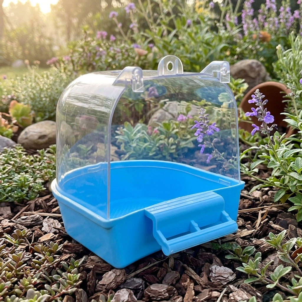 Bird Bathtub and Parrot Bathing Station, Transparent Wash Basin with Perch and Suction Cups, Indoor Budgie Bath for Small Birds and Canaries