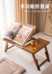 Foldable Bamboo Rattan Bedside Table, No Assembly Required, Natural Color, 50cm