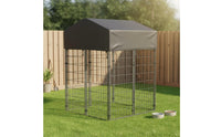 Wire Canine Enclosure Kennel Front Door Roofed Dog Run Dark-Framed