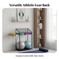 Space Saving Fitness Ball and Mat Rack Large Capacity Fitness Mat Storage Rack Sturdy & Long-Lasting Home Gym Storage Cart Mobile Design