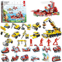 Christmas Advent Calendar Blind Box Building Blocks, 24 Grids, DIY Car and Dinosaur Theme