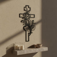 Floral Cross Sign Long-Lasting Material Religious Symbol Modern Outline
