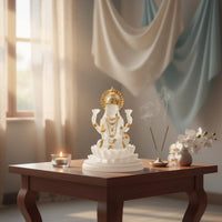 Gold Accents Resin Deity Figurine Frosted Finish Multi-Armed Deity Statue Translucent Lotus Pedestal Figurine Ornamental Design