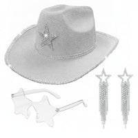 3 Pieces Dangling Star Earrings Glittering Star Sunglasses Cowboy Hat Set Lightweight Cowboy Hat Accessories Comfortable