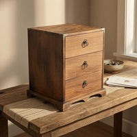 Rustic Desktop Storage Cabinet Wood-Grain Finish 3-Drawer Wooden Cabinet Hand-Finished 3 Drawer Organizer