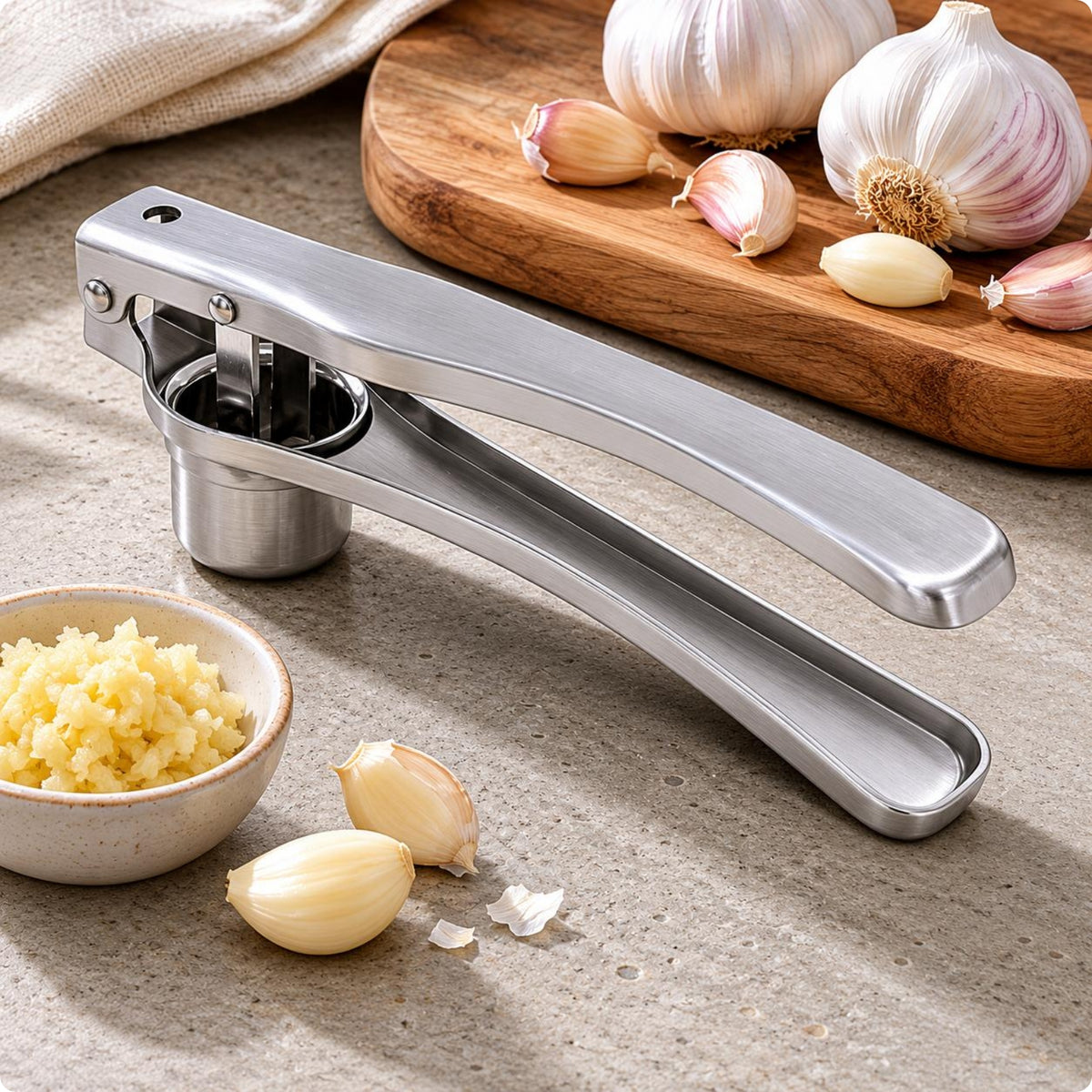 Stainless Steel Garlic Press Rust-Proof Cooking Utensil Easy Clean