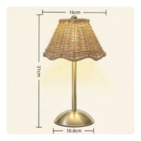Rattan Table Lamp Metal Boho Rattan Table Lamp Type-C Charging for Outdoor