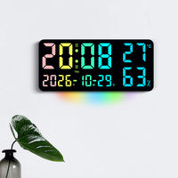RGB LED Wall Clock with Weekday Display, Large Rectangular