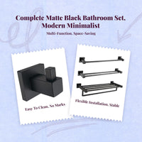 Matte Black Bathroom Accessories Set, No-Drill, Wall Mounted