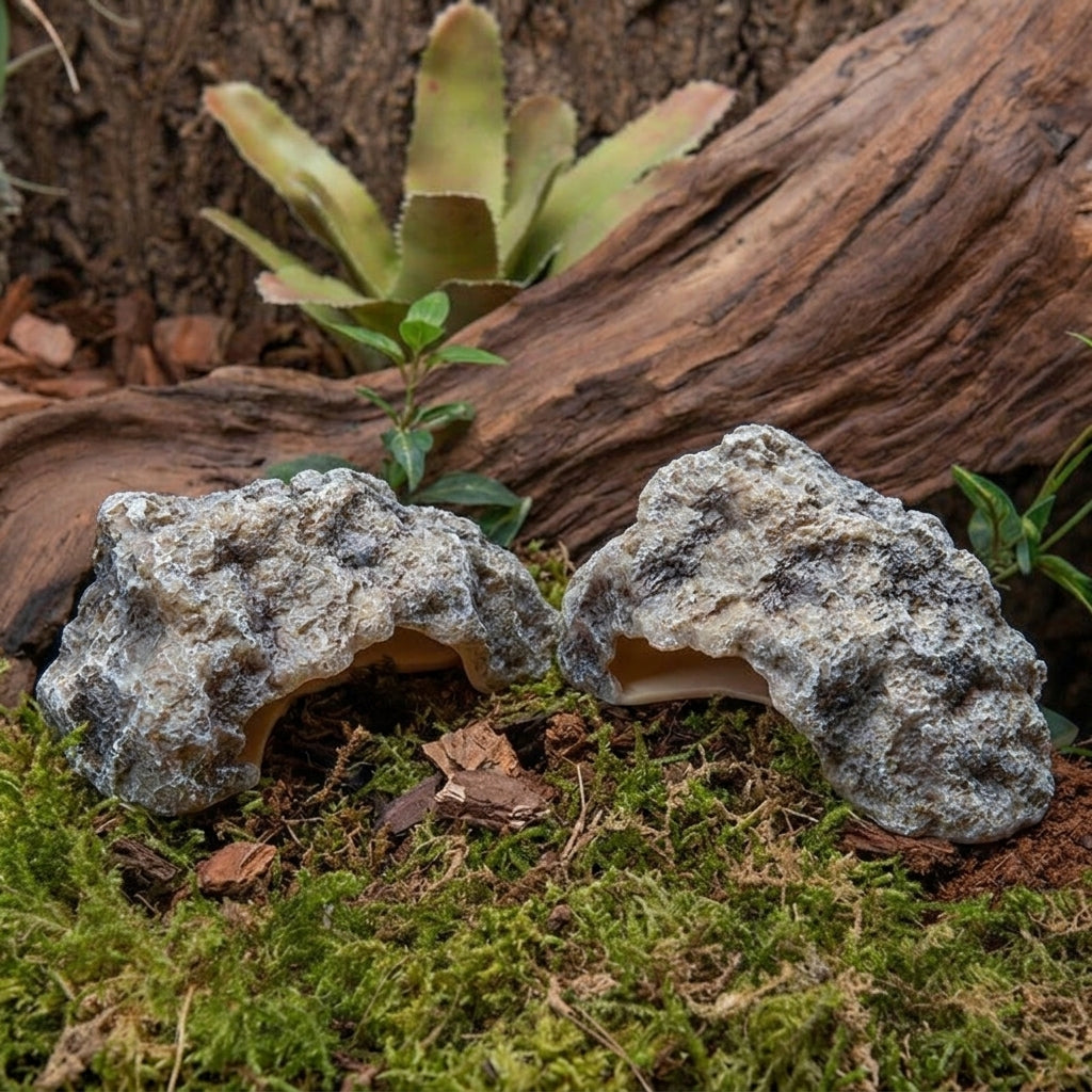 Rock Hideout Reptile Hide, Leopard Gecko Tank Accessories for Snakes and Reptiles, Freestanding Brown and Grey Cave Decor