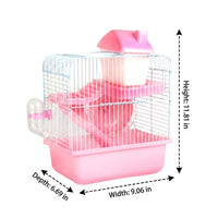 Hamster Cage and Syrian Hamster Habitat, 2-Tier Square Cartoon Style Golden Hamster Cage, Beginner Small Hamster Set for Indoor Use