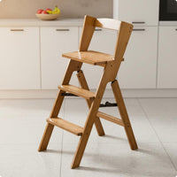 Ladder Stool with Backrest 2-in-1 Folding Step Stool Space-Saving Step Ladder Chair for Kitchen