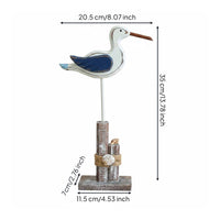 Coastal Bird Figurine on Stand Vintage Distressed Finish Wooden Seabird Statue