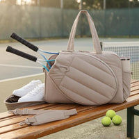 Padded Quilted Sports Bag Zippered Compartments Racket Bag Side Pocket for Tennis, Badminton, Pickleball