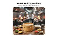 Gold-Rimmed Design Wooden Rice Container with Lid Natural Wood Wooden Rice Container Long-Lasting Hangiri Sushi Oke Absorbs Moisture for Restaurant Owners, Chefs, Home Cooks, Kitchen, Dining Table, Party