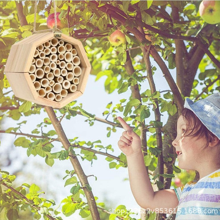 Wooden Insect House, Octagonal Honeycomb Design, Outdoor Hanging