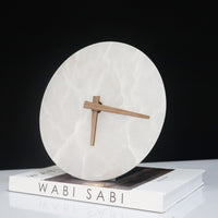 Minimalist Luxury Round Creative Marble Clock Ornament for Living Room, Bedroom, TV Cabinet