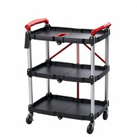 Foldable Three-Tier Tool Trolley Tray-Style Frame Three-Tier Utility Cart