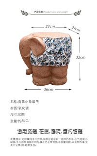 复古仿青花瓷大象花盆底座摆件创意户外园林动物雕塑庭院花园装饰