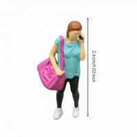 Backpack Phone-Calling Woman Figurine Model Decoration 1:64 Female Figurine Display Piece 1/64 Scale Figure High Detail