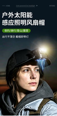 Solar Powered LED Cap Light with Fan for Outdoor Use