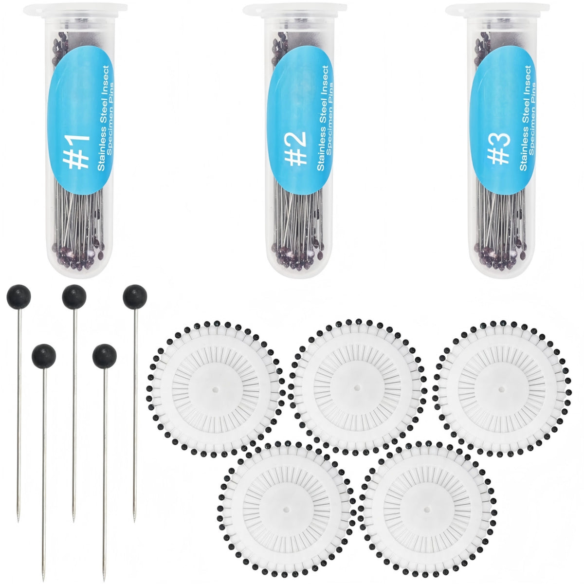 300 Pieces Pins with Tubes Resistant Display Pins with Round Heads Entomology Supplies for Entomologists, Hobbyists