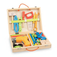 Wooden Toolbox Playset Compartmented Pretend Play Toolbox Wooden Tool Box Toy Rope Handles Pretend Tool Kit Fine Motor Skills