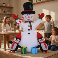 Bonhomme De Neige Gonflable Avec Pingouins Festif Snowman with Penguins Outdoor