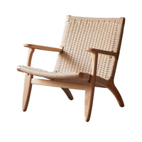 Woven Rope Armchair sturdy Wood Frame Lounge Chair Wabi-Sabi Aesthetic Minimalist Design for Adults, Homeowners, Sunroom, Study