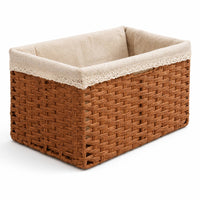 Woven Basket with Textile Textile-Lined Open-Top Tabletop Organizer Decorative