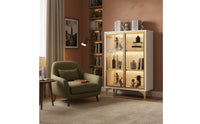Multi-Layer Storage Bookcase with Glass Doors Large Capacity Modern Display Cabinet Built-in LED Lighting Home Furniture for Collectors