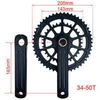 Road Bike GXP Hollow Integrated Crank and Chainring 34/50T for 9/10/11 Speed, 165mm