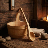 Wooden Sauna Pail Vertical Staves Bath Accessory Hanging Cord