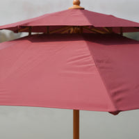 Outdoor Umbrella with Split-Level Top Covering-Grain Freestanding Umbrella with Crank Resistant for Vendors, Poolside, Garden