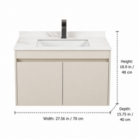 70cm Bathroom Vanity with Sink, Wall Mount Vanity with Integrated Basin, Cream Aluminum Alloy Carbon Fiber Door Bathroom Vanity Set