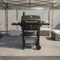 Barbecue Grill with Side Shelves Curved Lid Black Barbecue Grill Chimney Vent Outdoor Cooking for Backyard