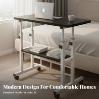 Multifunctional Adjustable Overbed Table Space-Saving Design Mobile Laptop Desk Sturdy Frame Rolling Bedside Table Lockable Wheels for Students, Telecommuting Workers, Seniors, Bedroom, Study, Small Areas, Living Room